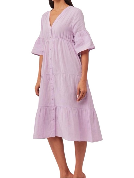 Pact Organic Dresses & Skirts - Pact Midi Dress Sz M Tiered Button-Front Flowy Organic Cotton Cottagecore Boho